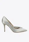 Manolo Blahnik Nadira 90 Satin Crystal-embellished Pumps In Gray