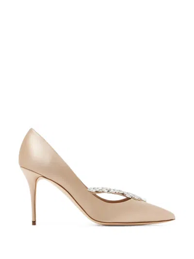 Manolo Blahnik Nadira Crystal-embellished Pointed-toe Pumps In Neutral