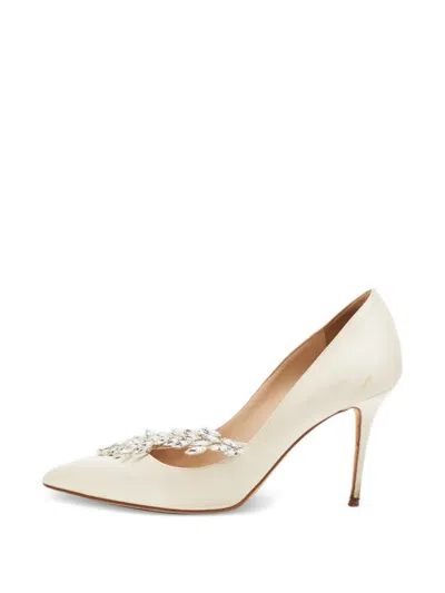 Pre-owned Manolo Blahnik Nadira Crystal-embellished Pumps In Neutral