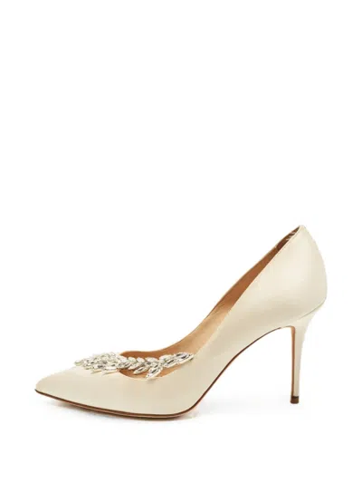 Pre-owned Manolo Blahnik Nadira Crystal-embellished Pumps In Neutrals