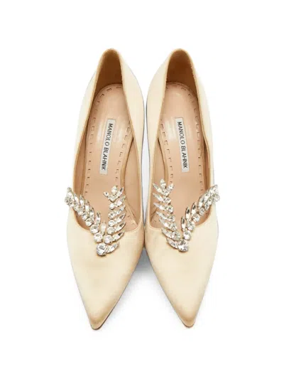 Pre-owned Manolo Blahnik Nadira Crystal-embellished Pumps In Neutrals