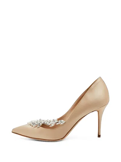 Pre-owned Manolo Blahnik Nadira Crystal-embellished Pumps In Neutrals