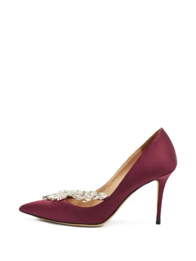 Pre-owned Manolo Blahnik Nadira Crystal-embellished Pumps In Red
