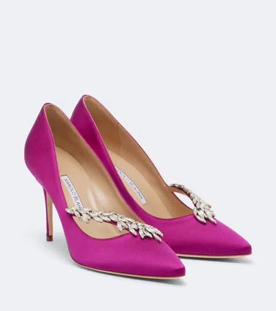 Manolo Blahnik Nadira Embellished Satin Pumps In Multi