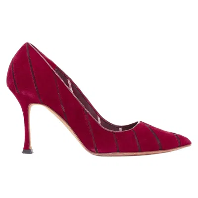 Pre-owned Manolo Blahnik Nadira Red Suede Diagonal Cut Out Mesh Pumps Eu37