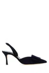 Manolo Blahnik Navy Blue Suede Maysli Pumps In Blue