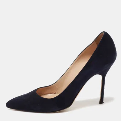 Pre-owned Manolo Blahnik Navy Blue Suede Bb Pointed Toe Pumps Size 35.5