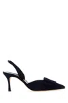 Manolo Blahnik Navy Blue Suede Maysli Pumps In Blue