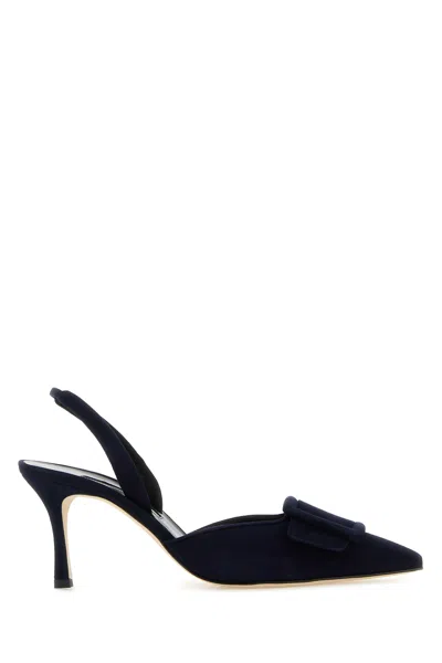 Manolo Blahnik Navy Blue Suede Maysli Pumps