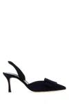 Manolo Blahnik Navy Blue Suede Maysli Pumps