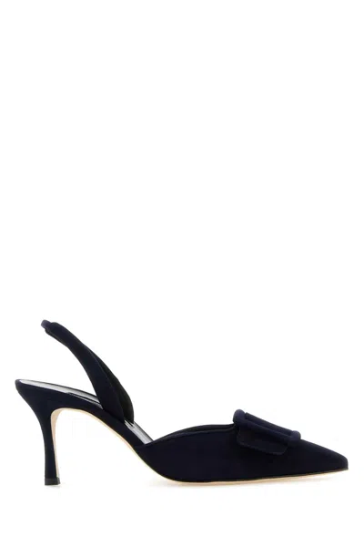 Manolo Blahnik Navy Blue Suede Maysli Pumps