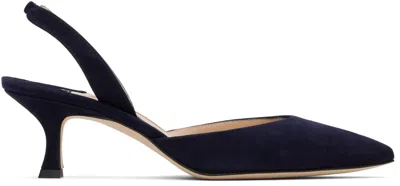 Manolo Blahnik Navy Carolyne Heeled Sandals In Black