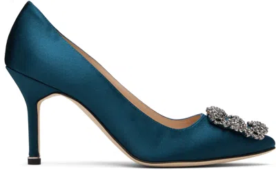 Manolo Blahnik Navy Hangisi 90 Heels In Blue