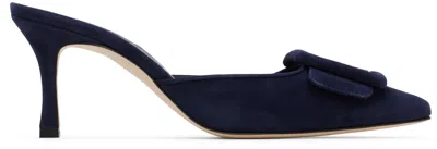 Manolo Blahnik Navy Maysale Mules In Navy(4116)