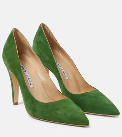 Manolo Blahnik Nelirapla Suede Pumps In Green