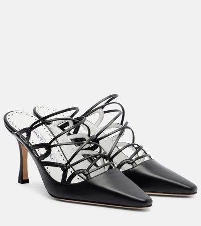 Manolo Blahnik Netas 90 Leather Mules In Black