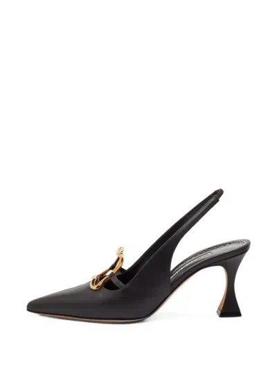 Pre-owned Manolo Blahnik Nikkal Buckle Slingback Pumps In Brown