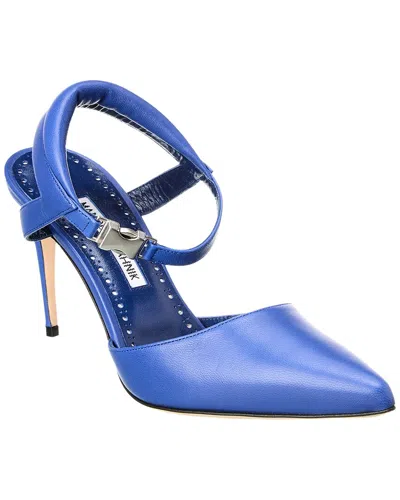 Manolo Blahnik Noumaknu 90 Leather Pump In Blue