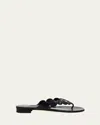 Manolo Blahnik Nour Circle Leather Flat Thong Sandals In Blck0015
