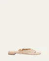 Manolo Blahnik Nour Circle Leather Flat Thong Sandals In Nude