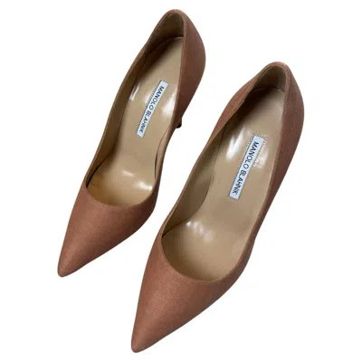 Pre-owned Manolo Blahnik Nwt's  Linen Bb 105 Pumps Size 6.5 Pointed Stiletto 36.5 In Brown