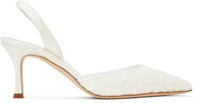 Manolo Blahnik Carolyne 70 Satin And Lace Slingback Pumps In Lcrm(1309)/ywov(976u