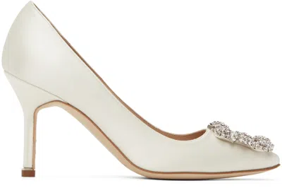 Manolo Blahnik Off-white Hangisi 90 Heels In 1309 Light Cream
