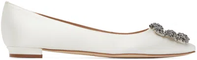 Manolo Blahnik Off-white Hangisiflat Ballerina Flats In 1309 Lcrm