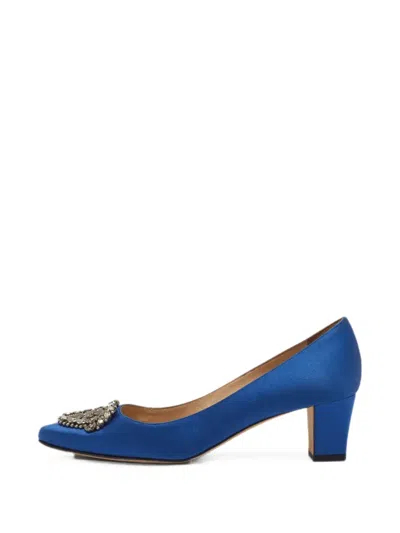 Pre-owned Manolo Blahnik Okkato Crystal-embellished Pumps In Blue