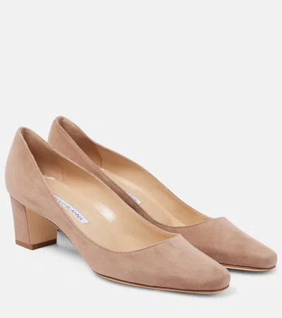 Manolo Blahnik Okkatopla Suede Pumps In Neutrals
