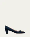 Manolo Blahnik Okkatto Crystal Silk Block-heel Pumps In Navy