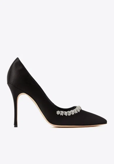 Manolo Blahnik Olarana 105 Satin Crystal-embellished Pumps In Black