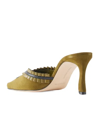 Manolo Blahnik Olive Suede Mules In Brown