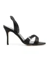 Manolo Blahnik Ramisli 90 Crystal Buckle Satin Sandals In Black