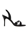 Manolo Blahnik Satin Crisscross Buckle Slingback Sandals In Black
