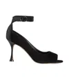 Manolo Blahnik Chastana Mixed Leather Ankle-tie Sandals In Black
