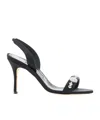 Manolo Blahnik 90mm Lamisan Satin Embellished Slingback Sandals In Multicolor