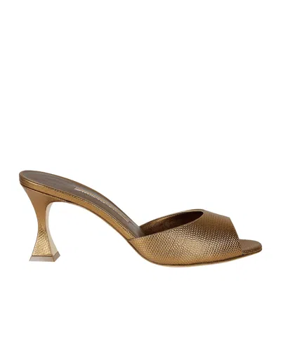 Manolo Blahnik Jadaron Lizard-effect Leather Mules In Gold