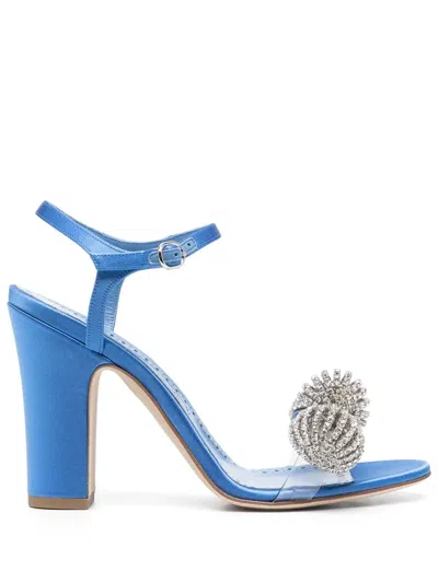 Manolo Blahnik Jewel Embellished Satin Elhob Sandals In Blue