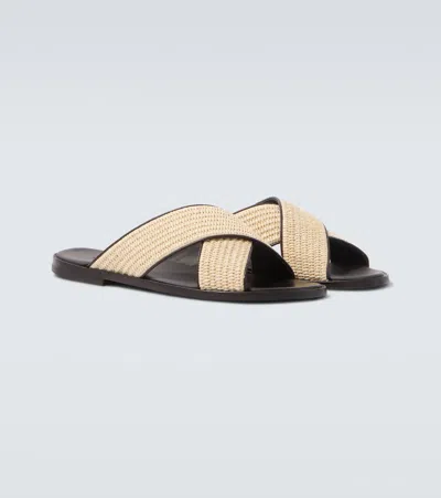 Manolo Blahnik Otawi Woven Raffia And Leather Sandals In Multi