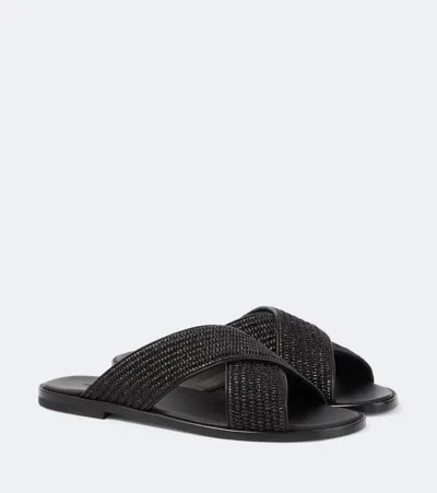 Manolo Blahnik Otawi Raffia Slides In Black