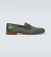 Manolo Blahnik Padstow Leather-trimmed Raffia Loafers In Green