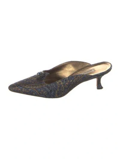 Pre-owned Manolo Blahnik Paisley Print Crystal Embellishments Mules In Blue
