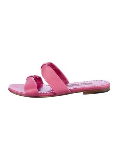 Pre-owned Manolo Blahnik Pallera Leather Slides In Pink