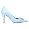 Manolo Blahnik Palos 90mm Rhinestone-bird Pumps In Light Blue Satin In Multi