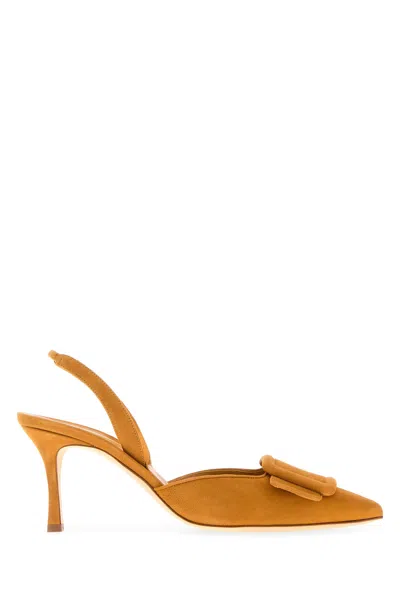 Manolo Blahnik Suede Maysli Pumps Bow Detail In Orange