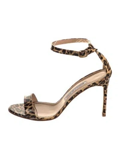 Pre-owned Manolo Blahnik Patent Leather Animal Print Sandals In Neutral