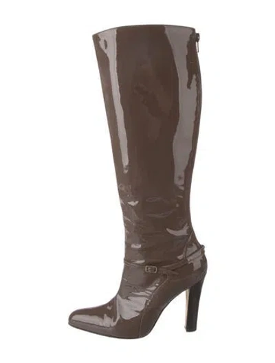 Pre-owned Manolo Blahnik Patent Leather Boots In Brown