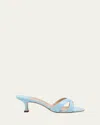 Manolo Blahnik Patent Leather Crisscross Slide Sandals In Blue Pattern