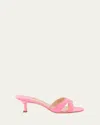 Manolo Blahnik Patent Leather Crisscross Slide Sandals In Pink